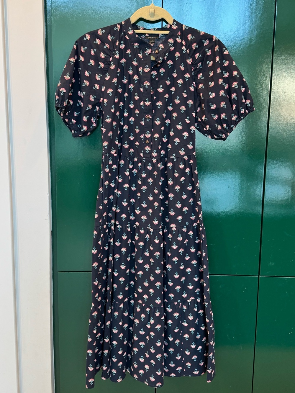 Ann Taylor Navy Floral Maxi Dress with Pink Accents